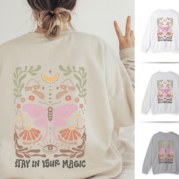 Mushroom Sweatshirt Moth Pulli Back Print Boho Floral  Gift Floral Shirt Natur Liebhaber Sweater Psychodelic Funk