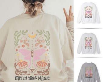 Mushroom Sweatshirt Moth Pulli Back Print Boho Floral  Gift Floral Shirt Natur Liebhaber Sweater Psychodelic Funk