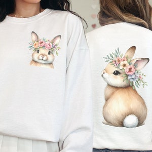 Cute Bunny Sweater Custom Backprint Sweatshirt Easter Bunny Gift Shirt for Her Gift