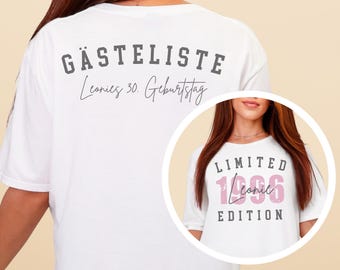 Personalized Guest List T-Shirt for 30th Birthday, Guest Book Back Print, Limited Edition T-Shirt Gift for 30th Birthday Party