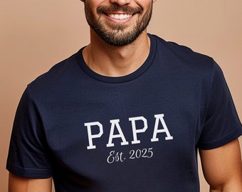 Personalized PAPA Shirt Papa Est. 2024 Pregnancy Reveal Daddy Gift New Dad T-Shirt Date Custom Gift for Dad