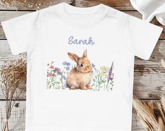 Personalisiertes Baby Shirt Wild Flower Name TShirt Eco Friendly Neutral Colors Customized Babyshirt Boho Style Cute Bunny Tee Toddler