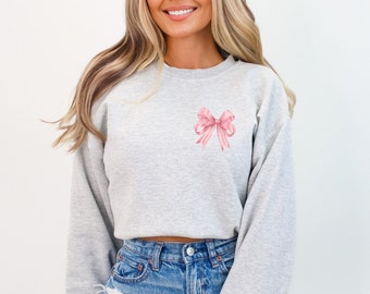 Pink Bow Sweatshirt Coquette Sweater Cute Bow Shirt Clothing Coquette aesthetic Preppy Style Sweatshirt Unisex Slimfit Cute Gift for Her