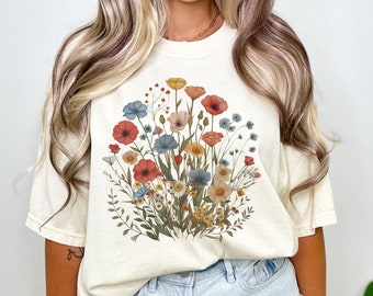 Wild Flower Shirt Comfort Colors Tee Pressed Flower Whimsigoth Floral Graphic Tee Gardening Nature Lover Gift for Mom Oversize Tee Brown 3XL