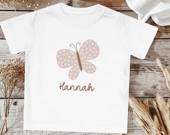 Personalisiertes Shirt Baby Name Eco Friendly Kindershirt Neutral Colors Customized Nameshirt Bär Löwe Butterfly Rocket Rainbow Boho