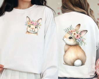 Cute Bunny Sweater Custom Backprint Sweatshirt Easter Bunny Gift Shirt for Her Gift