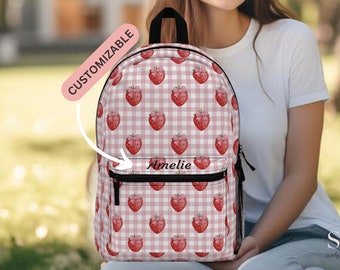 Strawberry Backpack Coquette Custom Name Personalized Gift for Her Bookbag for College Student Cute Laptop Bag