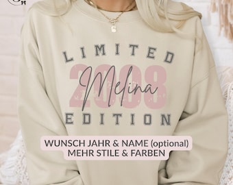Sweatshirt 18 Jahre Mädchen personalisiert – Jahrgang 2008 Limited Edition Geschenk