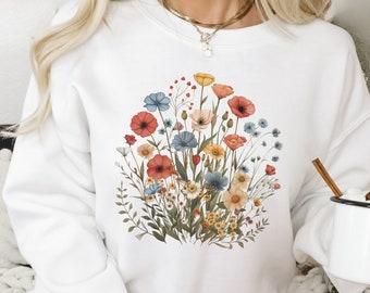 Wildblumen Sweater Floral Pullover Botanical Tee Oversize Pressed Flowers Hoodie Gift for Women Cozy Hoodie Cute Flower Shirt Cottagecore