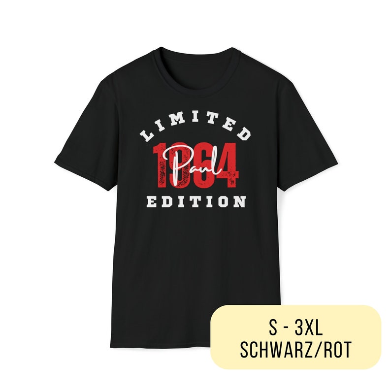 Personalisiertes T-Shirt Name Jahreszahl, T Shirt Mann Geburtstag Geschenk, Geburtsjahr Limited Edition, Birthday Tee 3XL D Schwarz/Rot