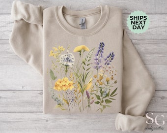 Wildflower Sweatshirt Crewneck Floral Sweater Pastel Pressed Flowers Sweater for Women Cute Pullover Gift for Girlfriend Mothersday Gift