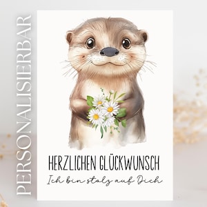 Otter Karte personalisierbar Herzlichen Glückwunsch Postkarte Stolz Auf Dich Glückwunschkarte Bestandene Prüfung Karte