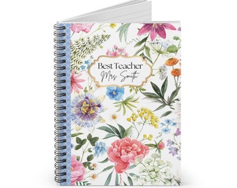 Teacher Note Book Custom Name Teacher Appreciation Gift Floral Journal Best Teacher Personalized Name