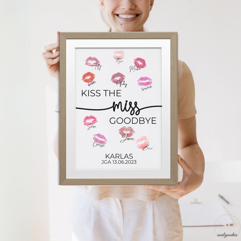 happy woman holding her finished bridal party gift for bride into camera instant download