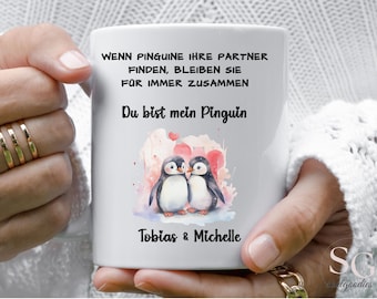 Personalized Mug Anniversary Penguin Love Coffee Cup Gift for Him for Her Valentine's Day Declaration of Love Penguin Tea Cup