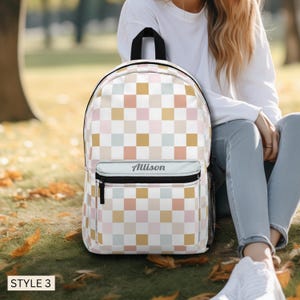 Sac à dos personnalisé avec nom, cartable à carreaux, cadeau personnalisé pour étudiant, sac pour adolescente, idée cadeau
