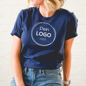 woman wearing navy shirt with white print in front custom