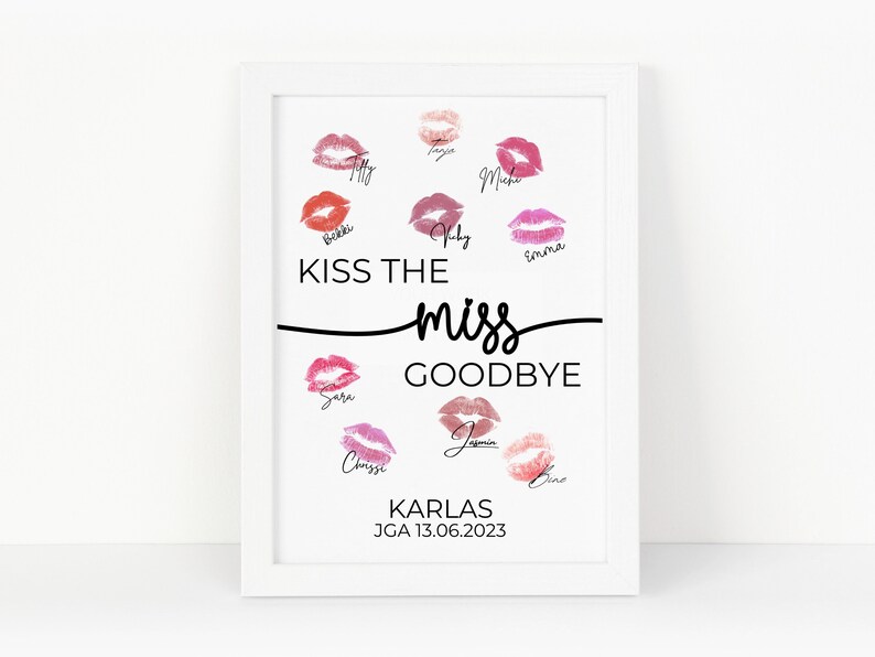 Kiss the miss goodbye bachelorette game bridal party gift for bride a white digital instant download