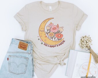 Breathe Shirt Inspirational Quote Tee Cute Selfcare TShirt Moon WIldflowers for Breathwork Lover XS - 2XL