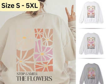 Boho Flower Sweatshirt Funky Pulli Back Print Boho Floral Moon Lover Gift Floral Shirt Natur Liebhaber Sweater  Psychodelic Funk [E]