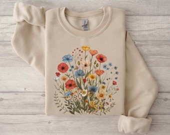 Pressed Flowers Sweater Floral Hoodie Wild Flower Botanical Shirt for Women Flower Tee Trending Wildflower Sweatshirt Gift for Girlfriend