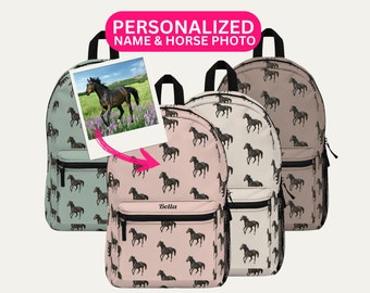 Custom Backpack Horse Equestrian Horserider Gift for Horseriding Gift for Horse Lover hobbys Own Pet Photo Gift
