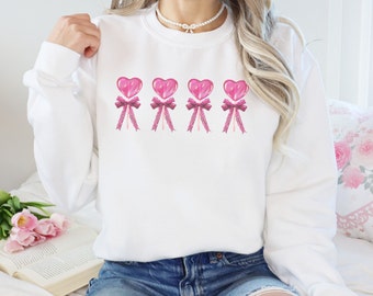 Pink Bow Sweater Candy Heart Lollipop Sjirt for Her Gift for Girlfriend Coquette Aesthetic Clothing XS-3XL