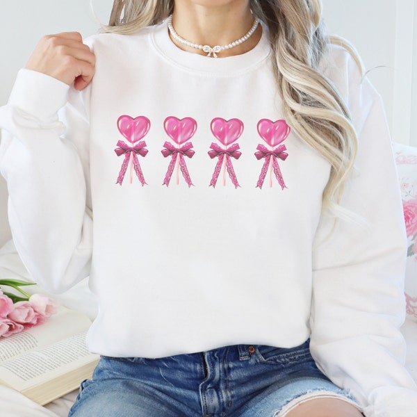 Pink Bow Sweater Candy Heart Lollipop Sjirt for Her Gift for Girlfriend Coquette Aesthetic Clothing XS-3XL