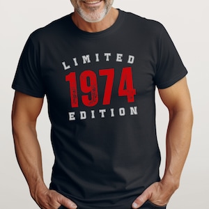 50th Birthday Shirt for Men, 1976 Limited Edition Year T-Shirt, Gift for Him, 50th Birthday Men's Birthday Gift 1976 Shirt F BLACK/Red