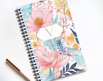 Monogram Notebook Journal Day Planner Floral Diary Lined Pages Dotted Blank Pages for Journaling Scrapbooking Time Management Gift for Women