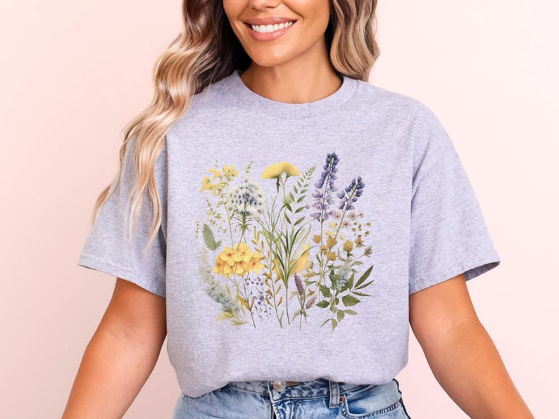 Wildblumen Sweatshirt Blumen Pullover Oversize Pressed Flowers Jumper Florales Design Pulli Damen Sommer Shirt 画像 9