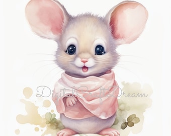 Clipart souris aquarelle, art mignon rongeur (téléchargement numérique)