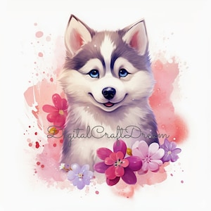 Husky Clipart, 12 High Quality JPGs, Dogs Clipart, Digital Download, Clipart Bundle, Birthday Dog Clipart, Husky Watercolor Images, Wall art