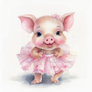 Pig Ballerina Clipart, 12 High Quality JPGs, Nursery Art, Children Clipart, Watercolor Clipart, Card Making, Digital Dowload, Digital Craft