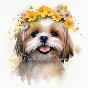 Shih Tzu Clipart, 12 High Quality JPGs, Hand Drawn Clipart, Commercial Use, Digital Dowload, Card Making, Watercolor clipart, Mixed Media