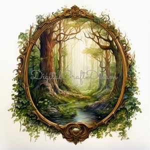 Magic Mirror Clipart, 12 High Quality JPGs, Fantasy Clipart Bundle, Digital Download, Tree Watercolor Clipart, Junk Journals, Commercial Use