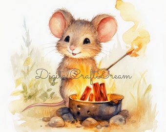 Watercolor Mouse Clipart, Cute Fall Art, Junk Journal (Digital Download)