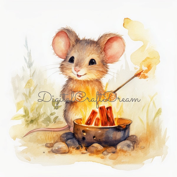 Cute Mouse Clipart, 12 High Quality JPGs, Digital Download, Digital Crafting, Watercolor Mouse Clip Art, Fall Clipart, Junk Journals