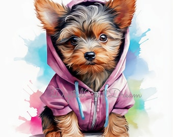 Watercolor Yorkie Girl Clipart – Cute Yorkshire Terrier, Nursery Art (Digital Download)