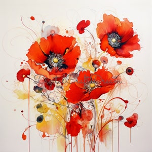 Clipart coquelicot rouge, 12 fichiers JPG de haute qualité, Clipart fleurs aquarelle, Clipart Invitation, aquarelle florale, Clip Art, Clipart mariage