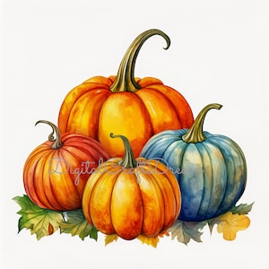 Aquarelle Pumpkin Clipart, 12 JPG de haute qualité, Halloween Pumpkin Clip art, Livre de mémoire, Art numérique, Utilisation commerciale, Clipart végétal