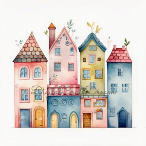 Watercolor House Clipart, 12 High Quality JPGs, Home Decor Art, Nursery Art, Digital Scrapbooking, Watercolor Houses, Card Making - #5