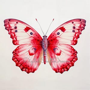 Red Butterfly Clipart Set – 12 Watercolor JPGs, High-Resolution Digital Images for Printing, Crafts, Scrapbooking & More