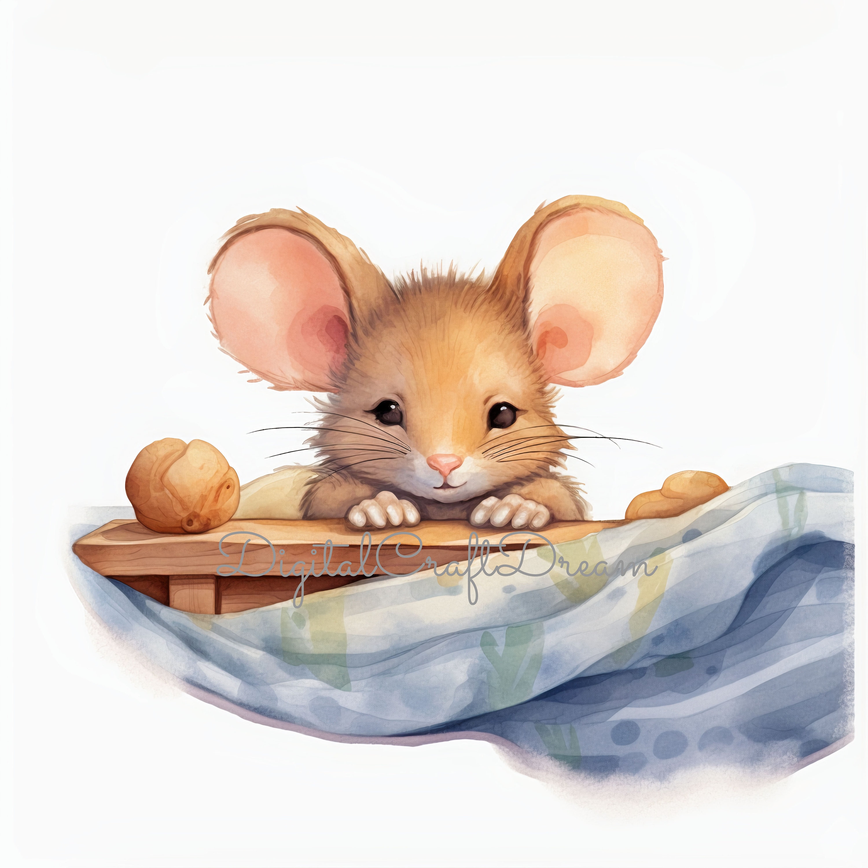 Mouse in Bed Clipart, Digital Download, Mouse Watercolor Images, Animal ...
