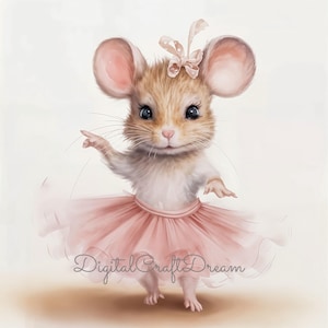 Watercolor Mouse Ballerina Clipart - Cute Mice in Tutus with Flowers, High-Resolution Digital Download, Commercial License