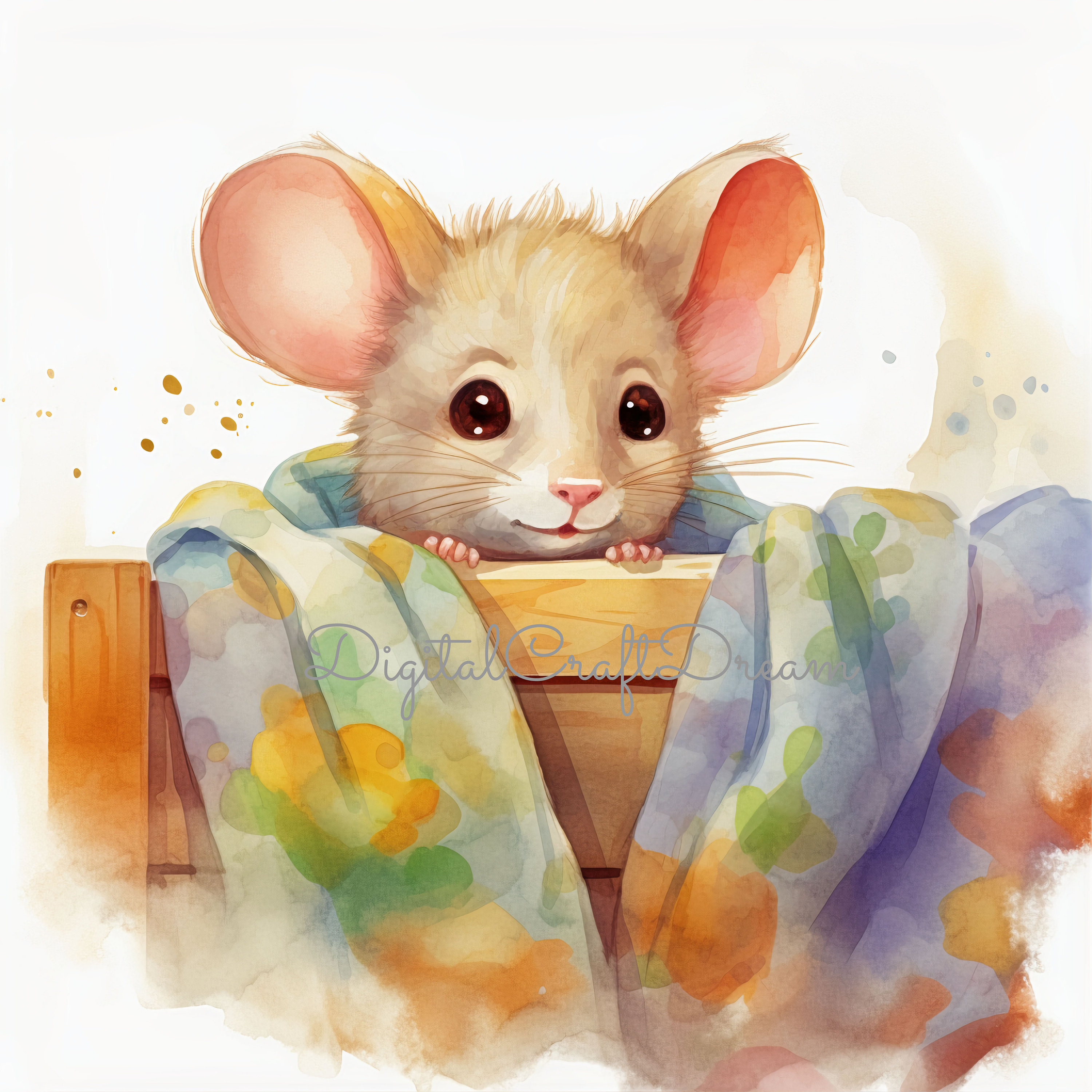 Mouse in Bed Clipart, Digital Download, Mouse Watercolor Images, Animal ...