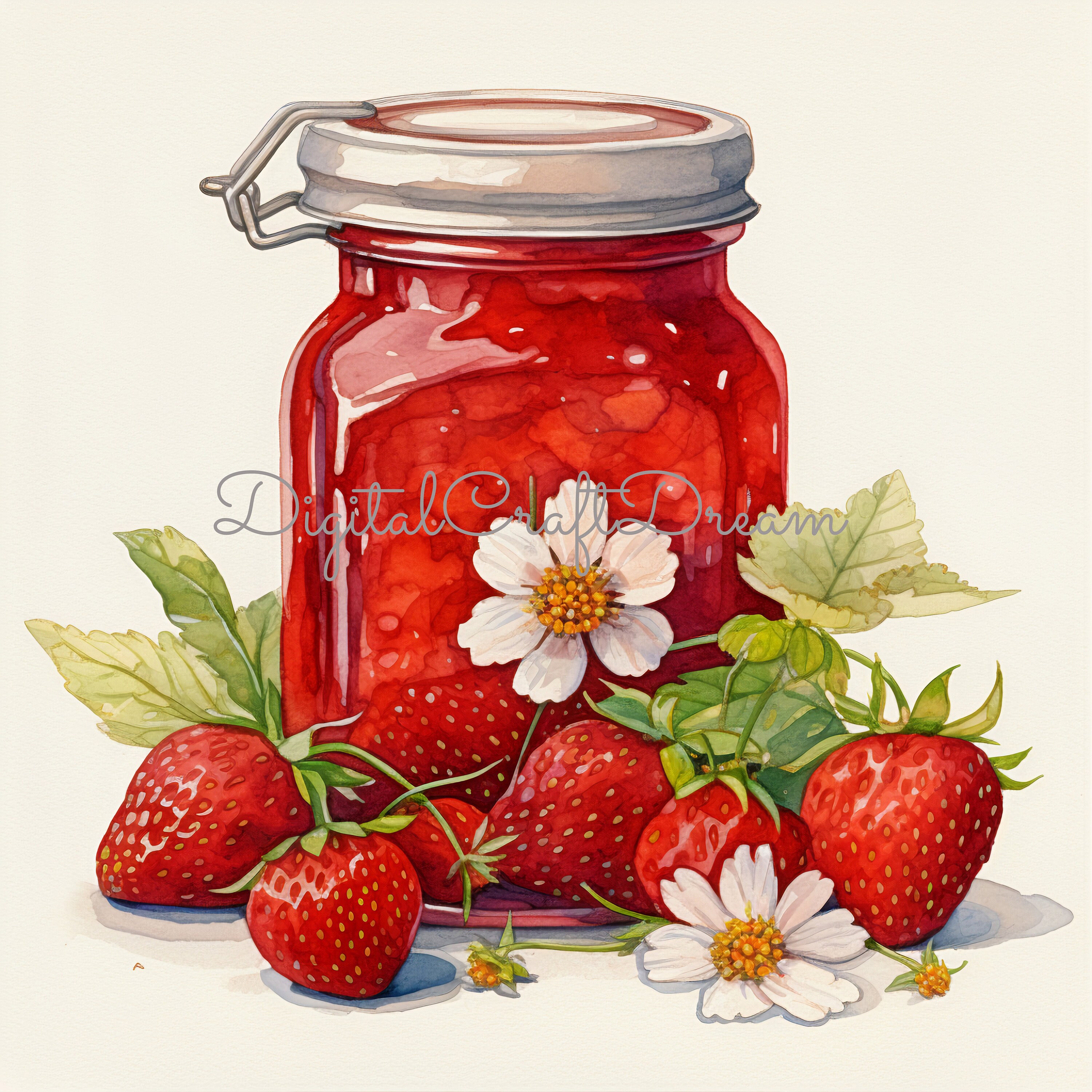Strawberry Jam Clipart, 12 High Quality Jpgs, Watercolor Food Clipart