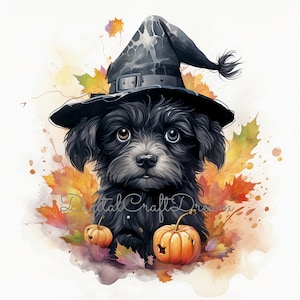 Halloween Black Dog Clipart, 12 High Quality JPGs, Autumn Clipart, Watercolor Halloween Clipart, Pet Images, Digital Download, Dog Pictures