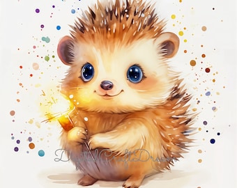 Igel Clipart, 12 hochwertige JPGs, digitaler Download, Aquarell Igel Kunst, süße Igel Illustrationen, Kinderzimmer Dekor, Handwerk Clipart