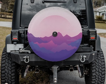 Boho Minimalist Mountain Sunrise Landscape Spare Tire Cover fits Jeeps, Broncos, SUVs, RVs, Campers | Includes Backup Camera Cutout